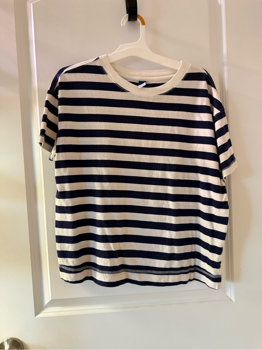Old Navy Navy and White Striped Short Sleeve Tee
